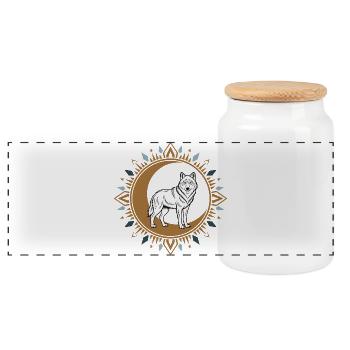 Boho Wolf - Panoramic Cookie Jar with Wooden Lid - white - Front