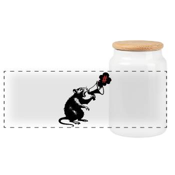 Ratte macht Stunk | Street-Art-Stencil-Stil - Panorama Keksdose mit Holzdeckel - Weiß - Vorne
