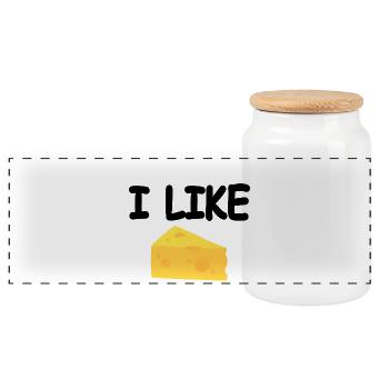 Cheese - Panoramic Cookie Jar with Wooden Lid - white - Front