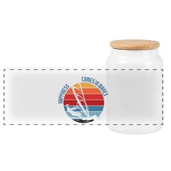 Le bonheur vient dans la conception des vagues de planche à voile - Boîte à biscuits avec couvercle en bois - blanc - Devant