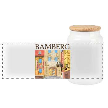 Bamberg, Bavière, Dessin à la main - Boîte à biscuits avec couvercle en bois - blanc - Devant