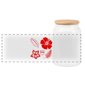 Hibiscus Rouge et Feuillage Tropical - Boîte à biscuits avec couvercle en bois - blanc - Devant