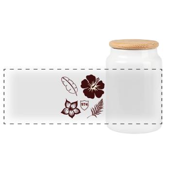 Hibiscus Rétro 974 et Feuillage - Boîte à biscuits avec couvercle en bois - blanc - Devant