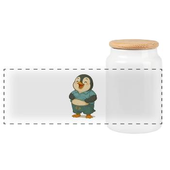 Fröhlicher Pinguin mit Bauch - Panorama Keksdose mit Holzdeckel - Weiß - Vorne