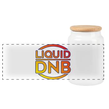 Flüssiges DNB-Neon-Logo - Panorama Keksdose mit Holzdeckel - Weiß - Vorne