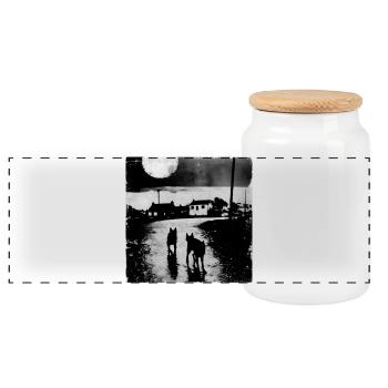 Moonlit night with two dogs - Panoramic Cookie Jar with Wooden Lid - white - Front