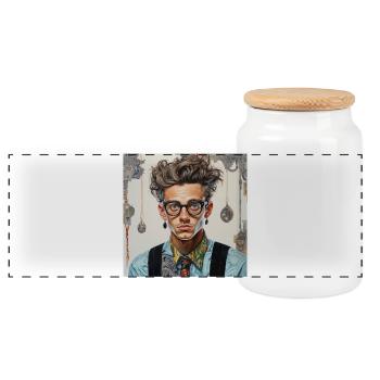 Vintage nerd portrait lunettes emmêlé cheveux animal - Boîte à biscuits avec couvercle en bois - blanc - Devant