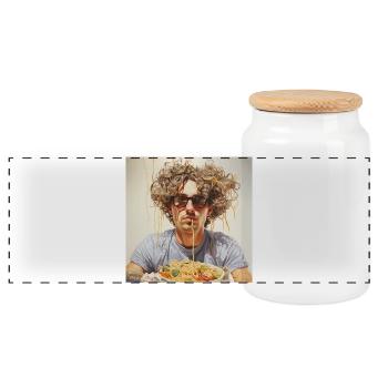 Young Man Noodle Portrait in Chill-Lookm Glasses - Panoramic Cookie Jar with Wooden Lid - white - Front