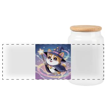 Mystical Corgi - Panoramic Cookie Jar with Wooden Lid - white - Front