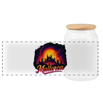 Mallorca Sunset Cathedral Gift Palma - Panoramic Cookie Jar with Wooden Lid - white - Front