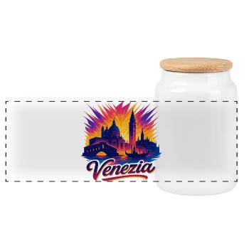 Venice Venezia City Italy Silhouette Gift - Panoramic Cookie Jar with Wooden Lid - white - Front