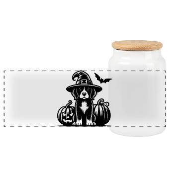 Halloween - Chien - Boîte à biscuits avec couvercle en bois - blanc - Devant