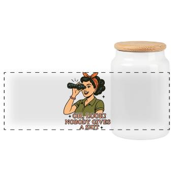 Oh, look! Nobody gives a 💩 - Panoramic Cookie Jar with Wooden Lid - white - Front