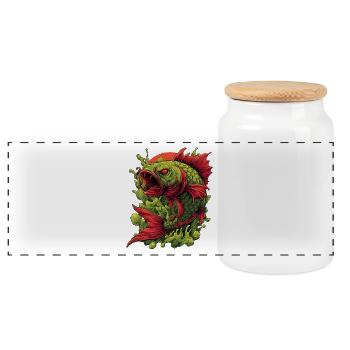 Smaragd-Koi-Wut-Spritzer - Panorama Keksdose mit Holzdeckel - Weiß - Vorne
