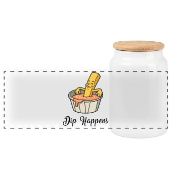 Dip Happens – Relax Pommes - Panorama Keksdose mit Holzdeckel - Weiß - Vorne