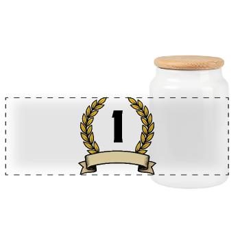 Golden laurel wreath with ribbon 1 - Panoramic Cookie Jar with Wooden Lid - white - Front