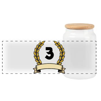 Couronne de laurier dorée numéro 3 - Boîte à biscuits avec couvercle en bois - blanc - Devant