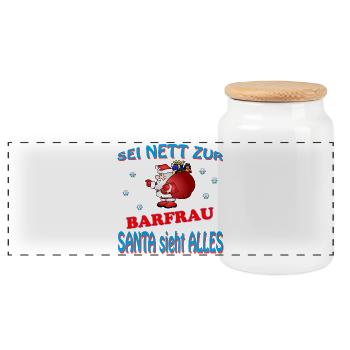 SANTA BARMAID - Panoramic Cookie Jar with Wooden Lid - white - Front