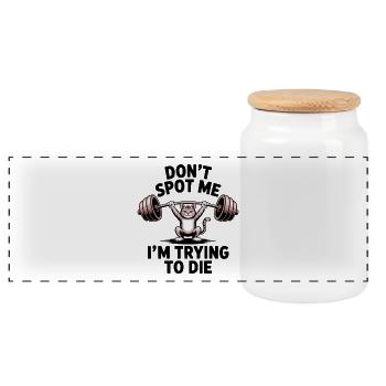 Don't spot me, I'm trying to die - Funny Gym Cat - Panorama Keksdose mit Holzdeckel - Weiß - Vorne