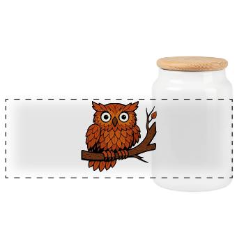 Comic Owl Autumn Forest Foliage Leaves Branch Tree Hunter - Panoramic Cookie Jar with Wooden Lid - white - Front