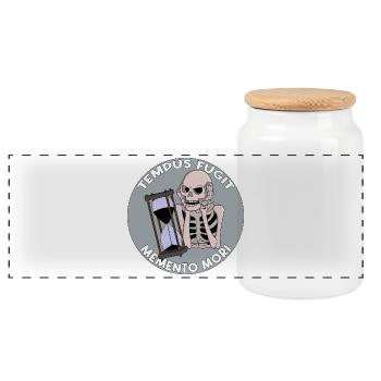 Tempus Fugit Skelett Memento Mori Sanduhr - Panorama Keksdose mit Holzdeckel - Weiß - Vorne