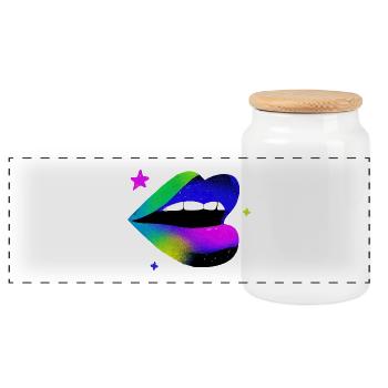 Rainbow Lip Graffiti Pop Art - Panoramic Cookie Jar with Wooden Lid - white - Front