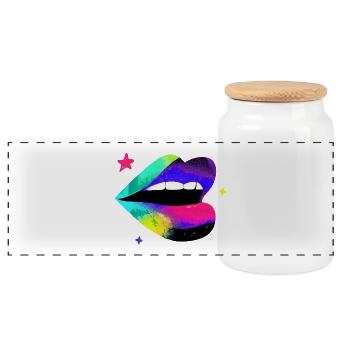 Prismatische Regenbogenlippen Pop Art - Panorama Keksdose mit Holzdeckel - Weiß - Vorne