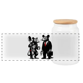 Rat ouvrier et rat de bureau - Boîte à biscuits avec couvercle en bois - blanc - Devant