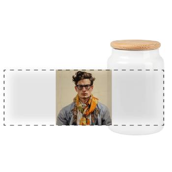 Vintage-Chic Portrait mit Schal - Panorama Keksdose mit Holzdeckel - Weiß - Vorne