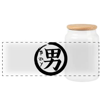 Das Wort Junge auf Japanisch (schwarz) - Panorama Keksdose mit Holzdeckel - Weiß - Vorne