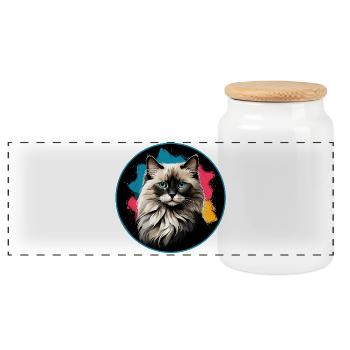 Portrait de chat éclaboussures de néons dans un cercle - Boîte à biscuits avec couvercle en bois - blanc - Devant