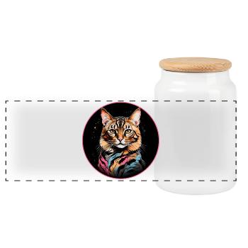 Bengalkatze Portrait - Panorama Keksdose mit Holzdeckel - Weiß - Vorne