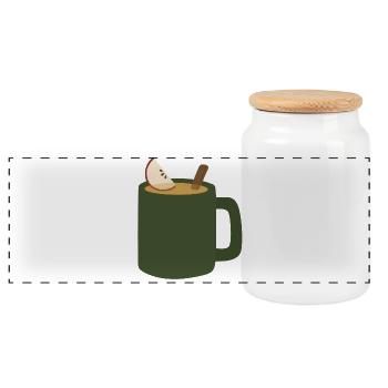 Glühapfel Apfelwein Becher - Panorama Keksdose mit Holzdeckel - Weiß - Vorne