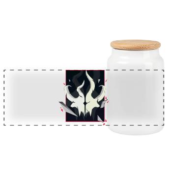 Horned Skull – Rote Akzent Edition - Panorama Keksdose mit Holzdeckel - Weiß - Vorne