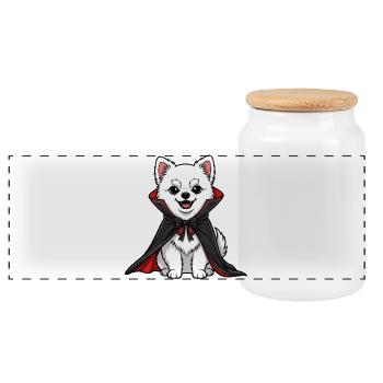 Funny Husky Vampire Halloween Creepy Cartoon - Panoramic Cookie Jar with Wooden Lid - white - Front