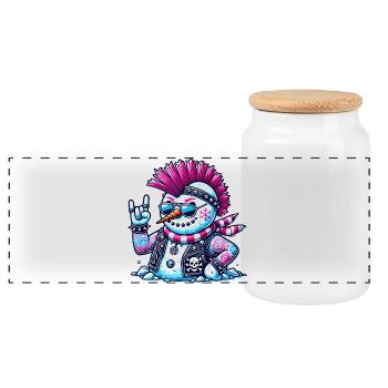 Punk Snowman - Panoramic Cookie Jar with Wooden Lid - white - Front