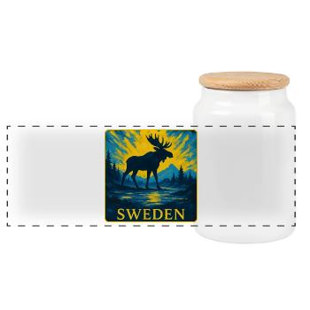 Schweden Elch Silhouette Design - Panorama Keksdose mit Holzdeckel - Weiß - Vorne