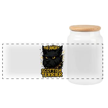 The Angry Scottish Terrier - Panoramic Cookie Jar with Wooden Lid - white - Front