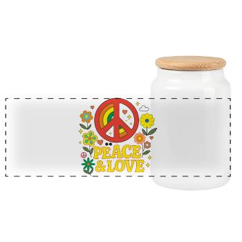Peace & Love Hippie Retro 70s Flower Power Shirt - Panoramic Cookie Jar with Wooden Lid - white - Front