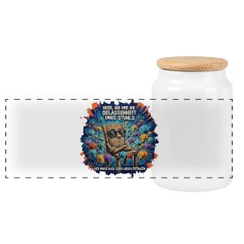 Serene Chair Cartoon Saying - Panoramic Cookie Jar with Wooden Lid - white - Front
