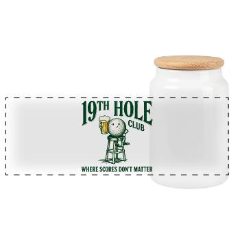 19th Hole Club – Golf & Beer Design - Panoramic Cookie Jar with Wooden Lid - white - Front