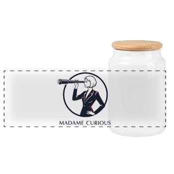 Madame Curious - Panoramic Cookie Jar with Wooden Lid - white - Front