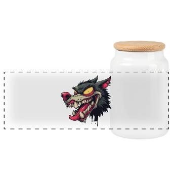 Graffiti féroce tête de loup - Boîte à biscuits avec couvercle en bois - blanc - Devant