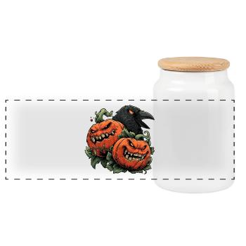 Duo de citrouilles et nuit du corbeau - Boîte à biscuits avec couvercle en bois - blanc - Devant