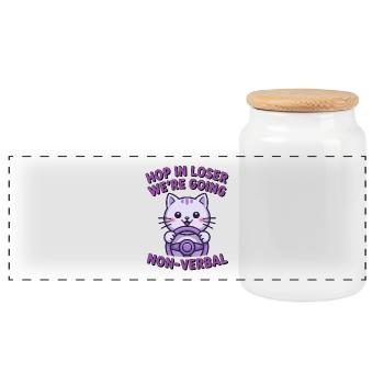 Hop in Loser, we're going non-verbal - Funny Cat T - Panoramic Cookie Jar with Wooden Lid - white - Front