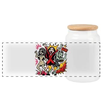 Comic Horror Monster Dance - Panoramic Cookie Jar with Wooden Lid - white - Front