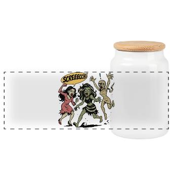Zombie trio in screaming comic style - Panoramic Cookie Jar with Wooden Lid - white - Front