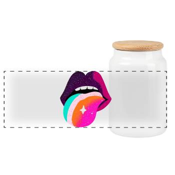 Prismatische Regenbogenzunge Lippen - Panorama Keksdose mit Holzdeckel - Weiß - Vorne