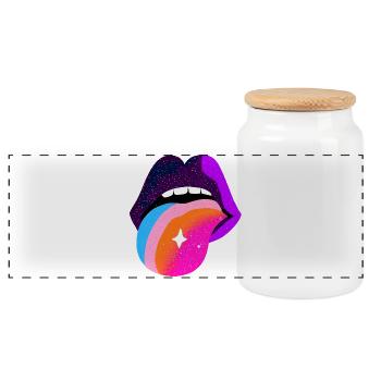 Lèvres de langue arc-en-ciel cosmique - Boîte à biscuits avec couvercle en bois - blanc - Devant