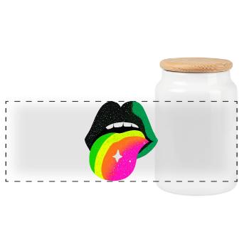 Langue arc-en-ciel Pop Art Lèvres - Boîte à biscuits avec couvercle en bois - blanc - Devant